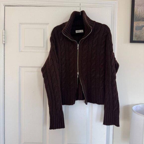 Hollister Comfy Cloud Zip-Up Cable-Knit Sweater - Brown - Picture 2 of 4